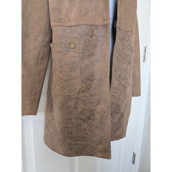 Tribal Tan Taupe Faux Suede Leather Collared Open Coat Womens Size 4 Western - Picture 9 of 14